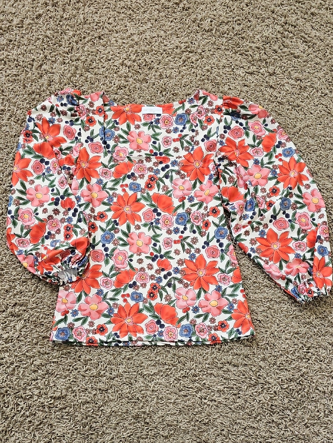 Smith & Quinn Top Square Neck Boho Puff Sleeve Large Floral Blouse Shirt
